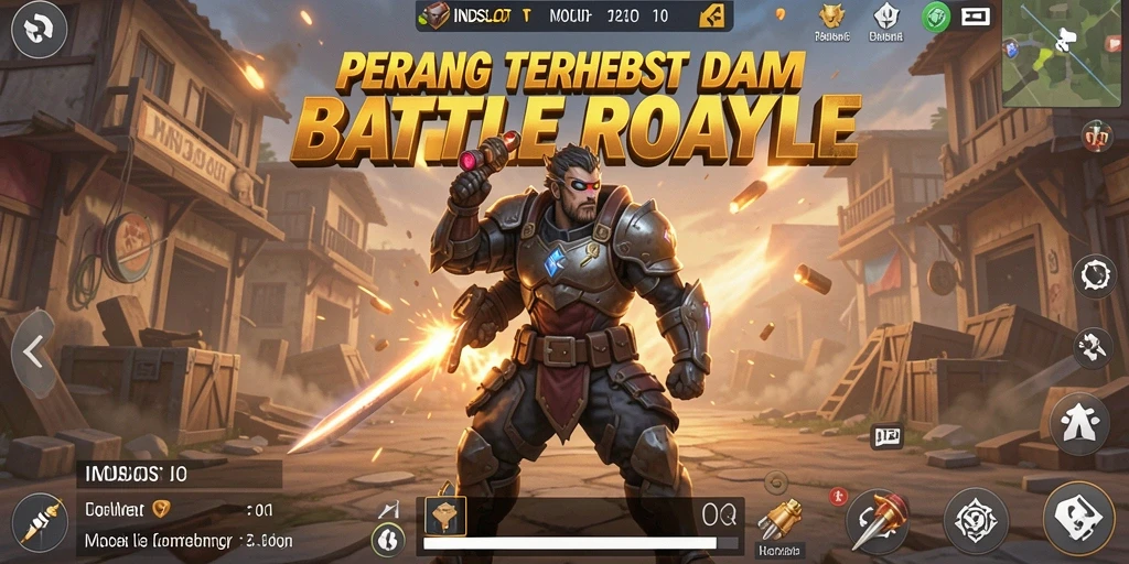 Screenshot gameplay INDSLOT yang menunjukkan pertarungan Battle Royale yang mendebarkan.