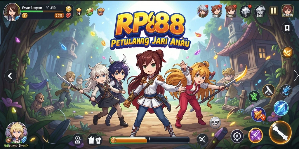 Tampilan gameplay RP888 yang menakjubkan dengan karakter anime menawan.