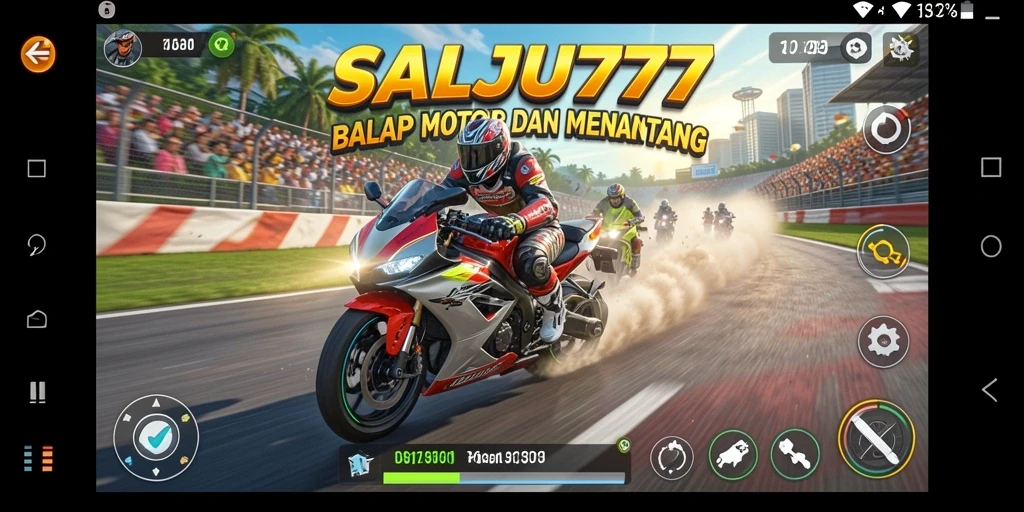 Tampilan gameplay <strong>SALJU777</strong> yang menegangkan dalam balapan motor.