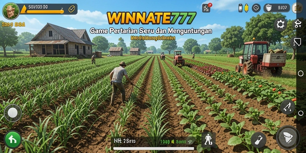 Tampilan gameplay WINRATE777 yang menampilkan aktivitas bertani yang menyenangkan.